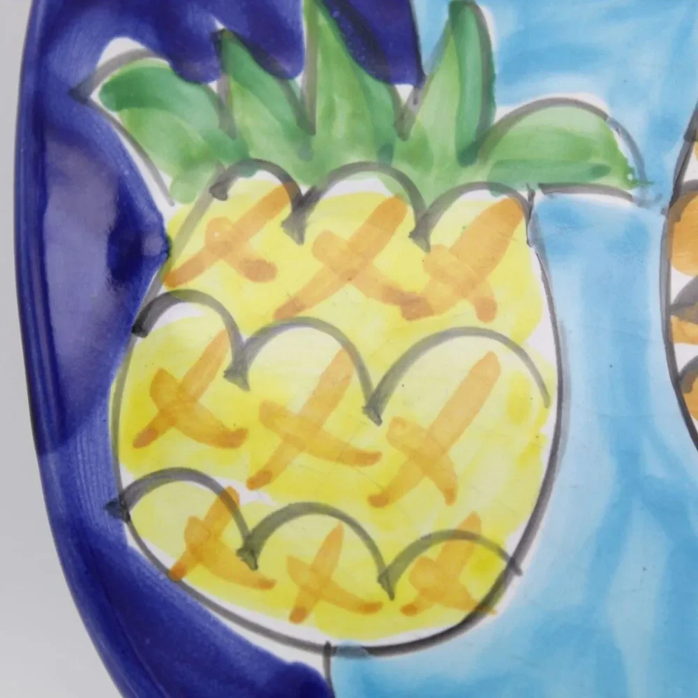 Italian Pottery Trivet La Musa Ceramic Pineapples & Palm Tree Hand Painted VTG